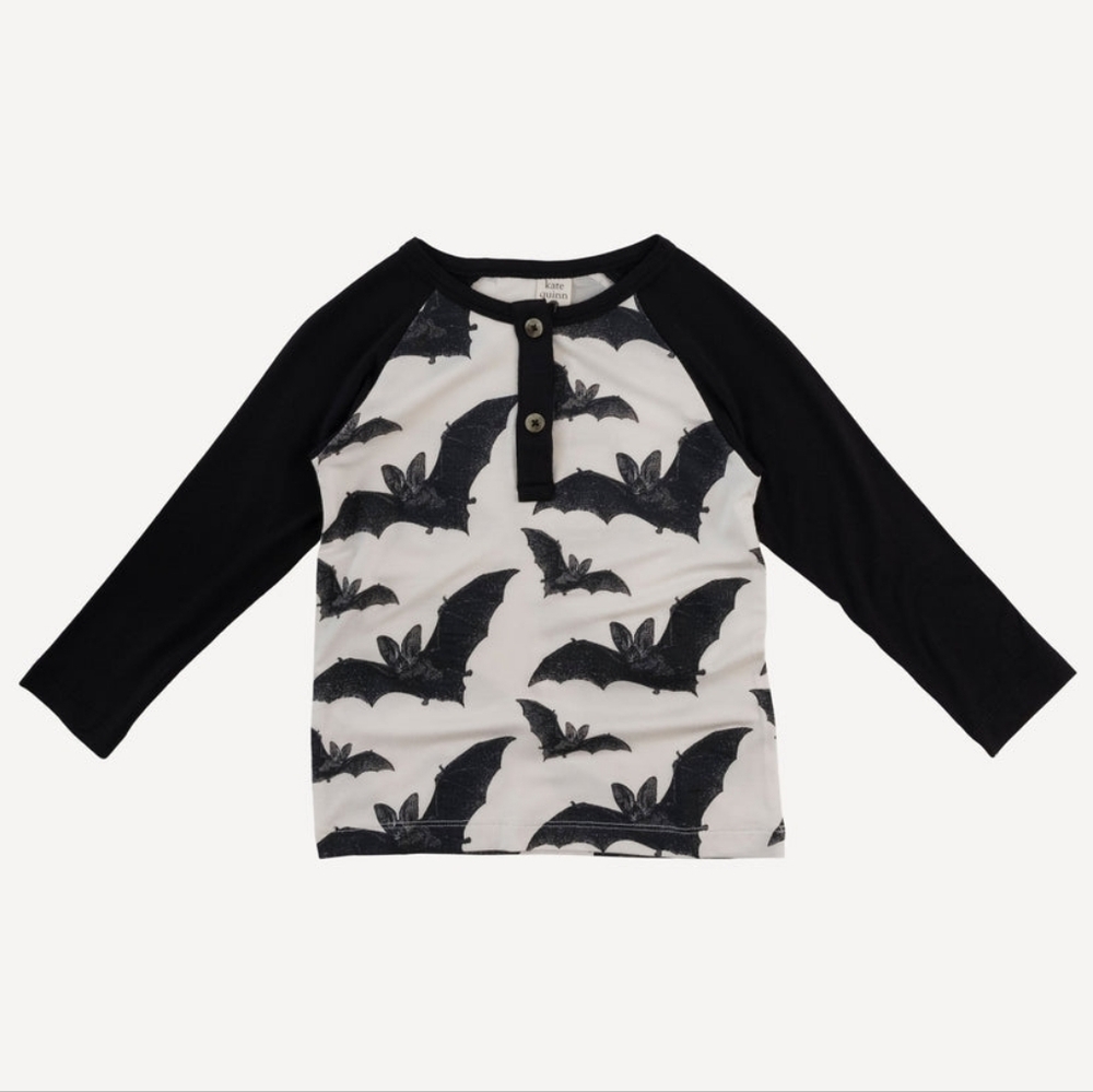 NWT 6Y Kate Quinn 🦇 long sleeve baseball henley tee bats bamboo spooky